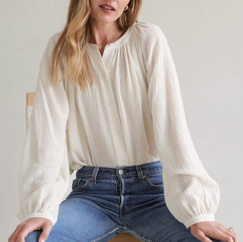 Jenni Kayne Long-Sleeve Willow Blouse in Ivory size XL NWT
